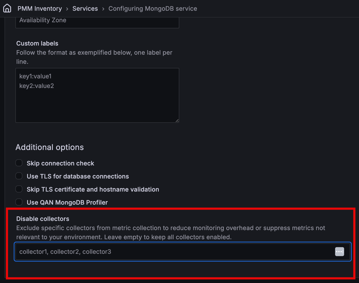 Disable collectors field in Additional options